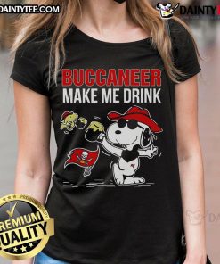 Good Snoopy and Woodstock Tampa Bay Buccaneers Make Me Drink ladies tee featuring fun graphics and team spirit.