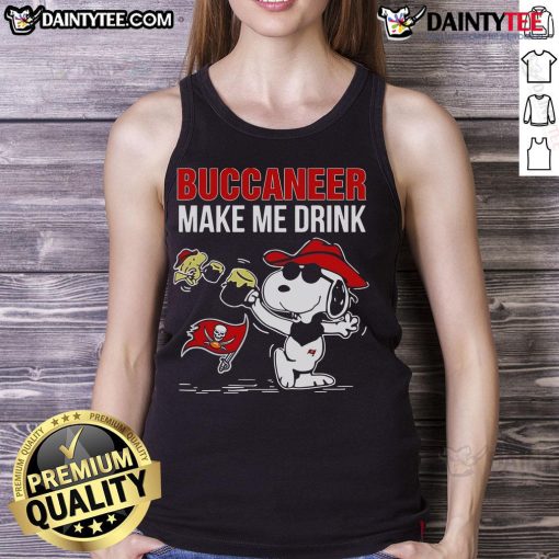 Good Snoopy and Woodstock Tampa Bay Buccaneers Make Me Drink tank top featuring vibrant graphics and fun design.