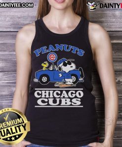 Alt Text: Good Snoopy and Woodstock Peanuts x Chicago Cubs Joe Cool Car Tank Top featuring vibrant graphics and playful design.