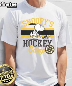 Good Snoopy Boston Bruins T-Shirt featuring Snoopy at Camp Snoopy, perfect for NHL fans and Bruins supporters.