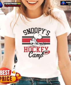 Good Snoopy Carolina Hurricanes Snoopy's Camp Ladies Tee featuring a playful Snoopy design for hockey fans.