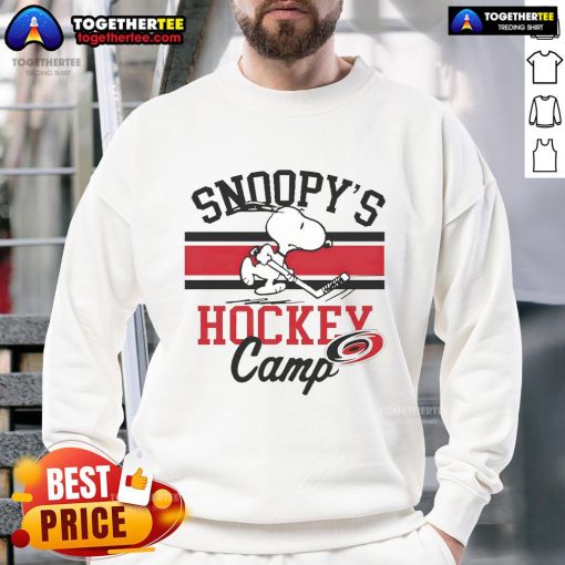 Good Snoopy Carolina Hurricanes sweatshirt featuring Snoopy's Camp design, perfect for fans of NHL apparel.