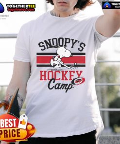 Alt Text: Good Snoopy Carolina Hurricanes Snoopys Camp T-Shirt featuring a playful Snoopy design, perfect for hockey fans.