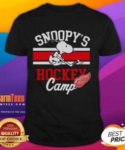 Good Snoopy Detroit Red Wings Snoopy's Camp T-Shirt featuring Snoopy in a Red Wings jersey, perfect for hockey fans.