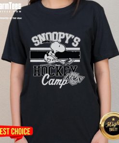 Good Snoopy Los Angeles Kings tee for ladies at Snoopy's Hockey Camp, celebrating NHL teams with fun graphics.
