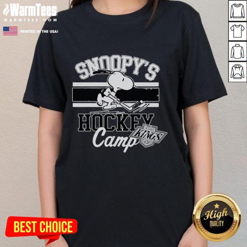 Good Snoopy Los Angeles Kings tee for ladies at Snoopy's Hockey Camp, celebrating NHL teams with fun graphics.