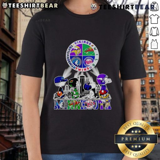 Good Snoopy Minnesota Twins Vikings Wild Timberwolves Ladies Tee featuring vibrant graphics and comfortable fit.