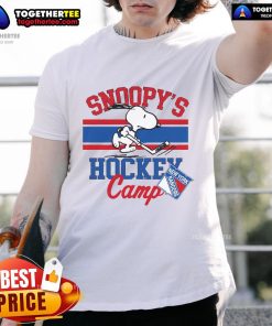 Alt Text: Good Snoopy New York Rangers NHL T-shirt featuring Snoopy at hockey camp, perfect for all teams and fans.
