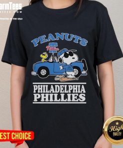 Good Snoopy Peanuts X Philadelphia Phillies 2025 Ladies Tee featuring a playful design for fans of all ages.