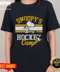 Good Snoopy Pittsburgh Penguins tee for ladies featuring Snoopy at hockey camp, perfect for NHL fans and collectors.