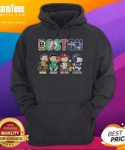 Good Snoopy The Peanuts hoodie featuring Boston Bruins, Celtics, Red Sox, and Patriots logos for sports fans.