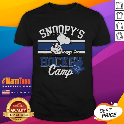 Good Snoopy Toronto Maple Leafs T-shirt featuring Snoopy at hockey camp, perfect for NHL fans and collectors.