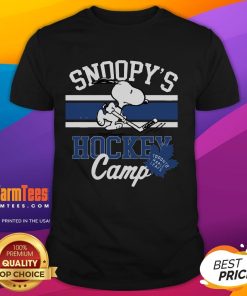 Good Snoopy Toronto Maple Leafs T-shirt featuring Snoopy at hockey camp, perfect for NHL fans and collectors.