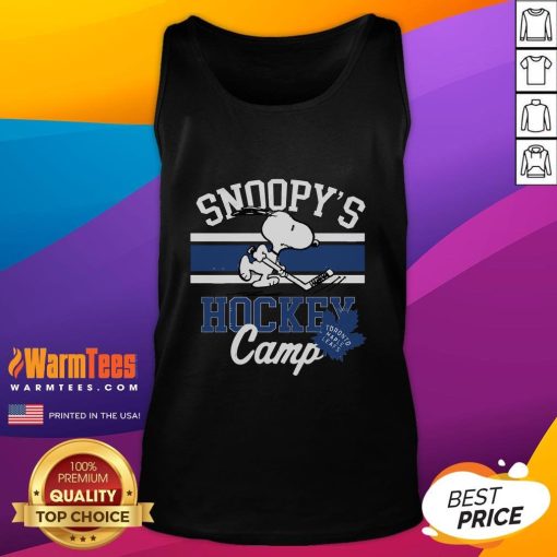 Alt Text: Snoopy wearing a Toronto Maple Leafs tank top at Snoopy's Hockey Camp, celebrating NHL teams in style.