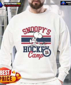 Good Snoopy Winnipeg Jets sweatshirt featuring Snoopy at hockey camp, perfect for NHL fans and cozy winter wear.