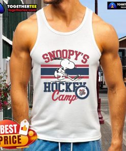 Good Snoopy Winnipeg Jets tank top from Snoopy's Hockey Camp featuring NHL teams, perfect for sports fans.
