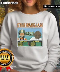 Alt Text: Good Star Wars Jam Wedge and Ackbar sweatshirt featuring iconic characters on a cozy black design.