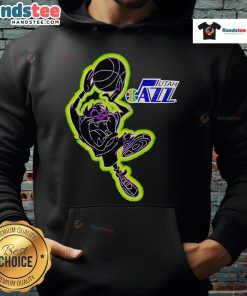 Good Tasmania Looney Tunes Utah Jazz hoodie showcasing vibrant graphics and cozy design for fans of classic cartoons and basketball.