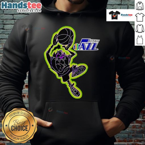 Good Tasmania Looney Tunes Utah Jazz hoodie showcasing vibrant graphics and cozy design for fans of classic cartoons and basketball.