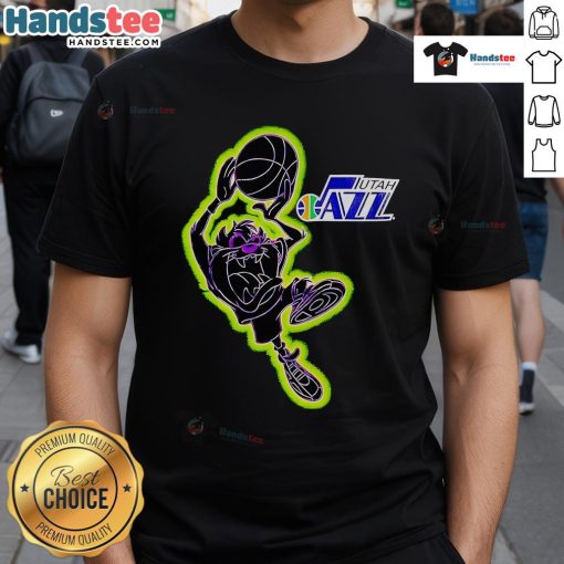 Good Tasmania Looney Tunes Utah Jazz T-Shirt featuring iconic characters and vibrant colors for fans of both brands.