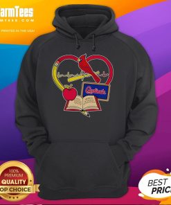 Alt Text: Good teacher pencil and apple heart design on St. Louis Cardinals hoodie, perfect for fans and educators.