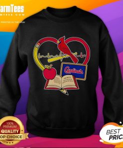 Good Teacher sweatshirt featuring a pencil, apple, heart, and St. Louis Cardinals logo, perfect for educators and fans.