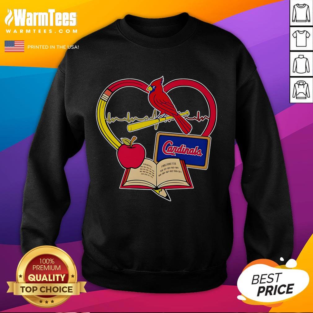 Good Teacher Pencil Apple Heart St Louis Cardinals Sweatshirt Good Teacher sweatshirt featuring a pencil, apple, heart, and St. Louis Cardinals logo, perfect for educators and fans.