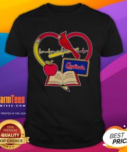 Good Teacher Pencil Apple Heart St Louis Cardinals T-Shirt design featuring vibrant colors and playful graphics for educators.