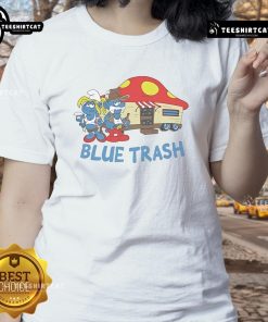 Alt Text: Good The Smurfs Blue Trash Ladies Tee featuring vibrant Smurfs graphic on a stylish blue shirt for fans.