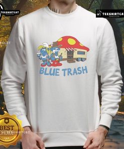 Alt Text: Good The Smurfs Blue Trash Sweatshirt featuring vibrant Smurf graphics on a cozy blue background.