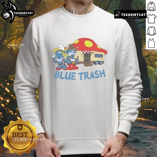 Alt Text: Good The Smurfs Blue Trash Sweatshirt featuring vibrant Smurf graphics on a cozy blue background.