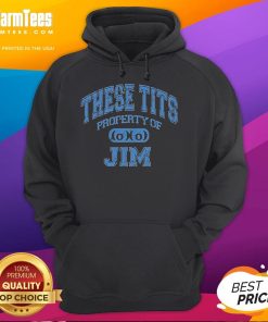 Good These Tits Property Of Jim hoodie design featuring bold text on a stylish, casual sweatshirt in vibrant colors.