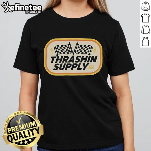 Good Thrashin Supply Rally Ladies Tee featuring a stylish design for women who love outdoor adventures.