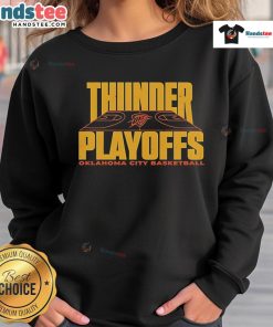 Oklahoma City Basketball sweatshirt featuring 'Good Thunder Reveal Game 2 Playoffs 25' design for fans and players.