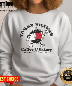 Good Tommy Hilfiger coffee bakery sweatshirt, serving NYC since 1985, featuring stylish design and cozy fit.