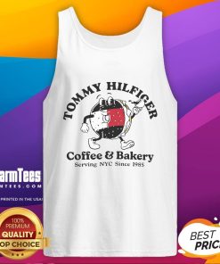 Good Tommy Hilfiger coffee bakery tank top, celebrating NYC's vibrant culture since 1985, stylish and trendy design.
