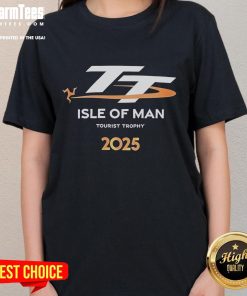 Alt Text: 2025 Isle of Man Good TT Tourist Trophy Ladies Tee showcasing vibrant design and event branding.