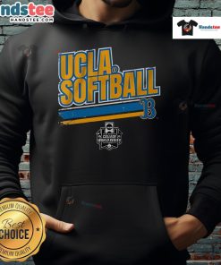 Alt Text: Good UCLA Softball Women's College World Series Stripe Hoodie in blue and gold, showcasing team spirit and style.