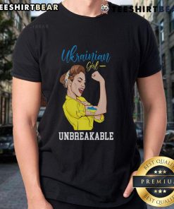 Ukrainian girl in a messy bun wearing a Ukraine flag t-shirt, showcasing pride and style with a vibrant design.