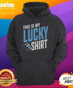 Person wearing a lucky hoodie featuring a Utah mammoth design, showcasing unique style and local pride.