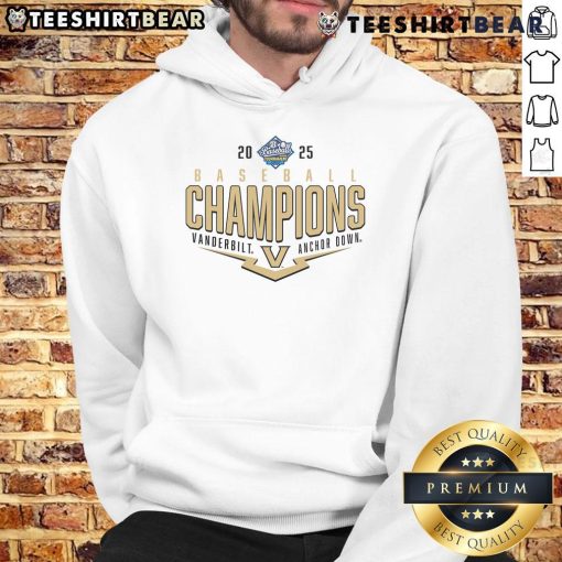 Alt Text: Vanderbilt Commodores 2025 SEC Baseball Conference Tournament Champions hoodie featuring playoff pitch design.