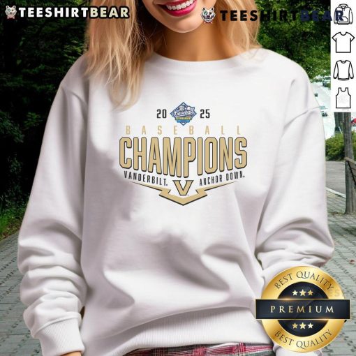Good Vanderbilt Commodores 2025 SEC Baseball Conference Tournament Champions sweatshirt in navy blue.