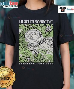 Ladies tee from the Good Vinnum Sabbathi European Tour 2023 featuring vibrant design and stylish fit.