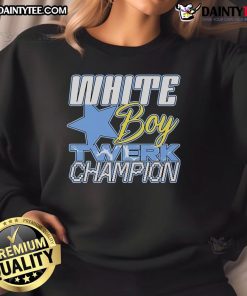 Good White Boy Twerk Champion sweatshirt featuring vibrant graphics and a cozy fit, perfect for dance enthusiasts.