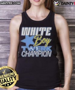 Good White Boy Twerk Champion wearing a stylish tank top, showcasing impressive dance moves at a lively event.