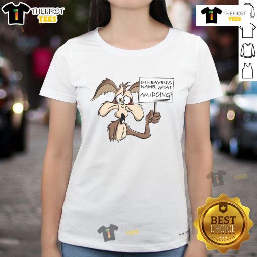 Good Wile E. Coyote in Heaven graphic on a ladies tee, featuring a whimsical design and vibrant colors for fans.
