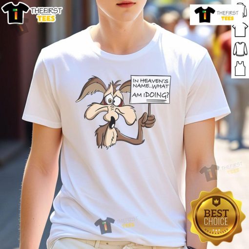 Alt Text: Good Wile E Coyote In Heaven T-Shirt featuring a whimsical design of Wile E. Coyote with a playful slogan.