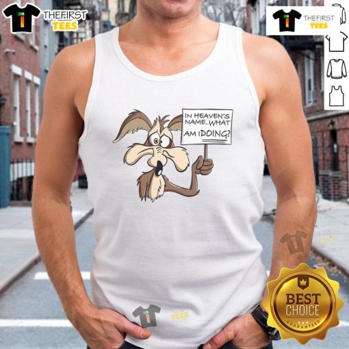 Good Wile E. Coyote in Heaven tank top featuring a whimsical design; perfect for fans of classic cartoons and unique apparel.