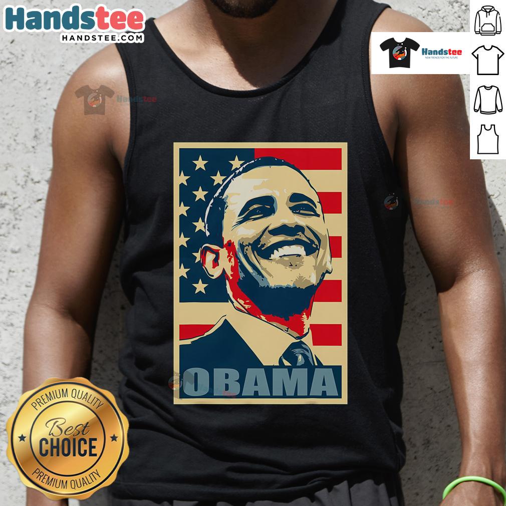 Happy Barack Obama President 44 American Flag Democrat Tank Top Happy Barack Obama wearing a tank top with the American flag, symbolizing his legacy as the 44th President and Democrat.