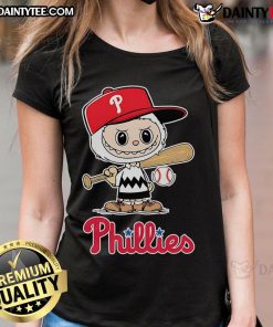 Happy Labubu Philadelphia Phillies baseball ladies tee featuring vibrant team colors and stylish design for female fans.